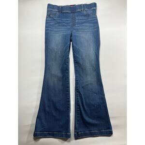 Spanx Women's Pull On Flare Leg Blue Stretch Denim Jeans - Size XL (34x31)